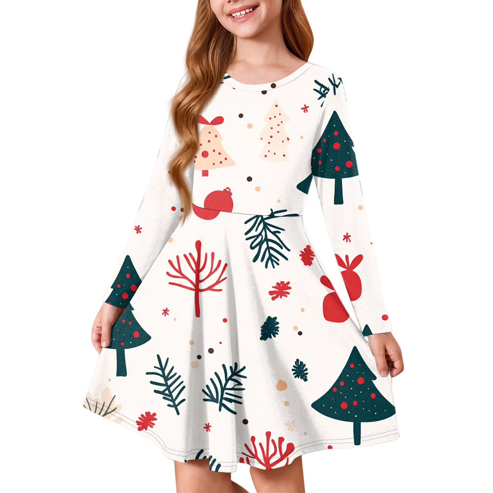 

Girls Princess Dress - Long Sleeve A-Line T-Shirt Dress Christmas Day 130