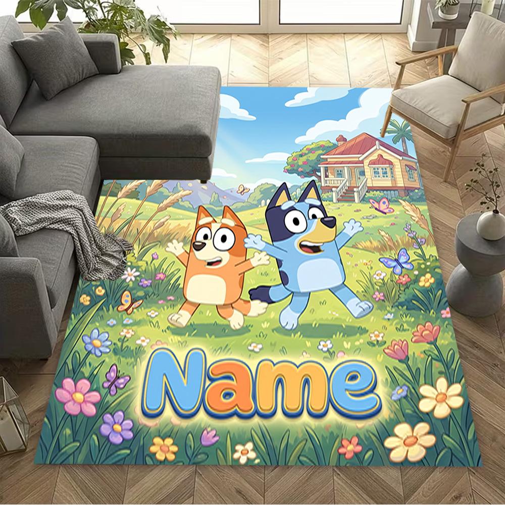 Bluey Friends Adventure Personalized Name Floor Rug Office Rug Design for Game Room Bedrooms Balcony Dormitory Antislip Carpet Decorate Offices