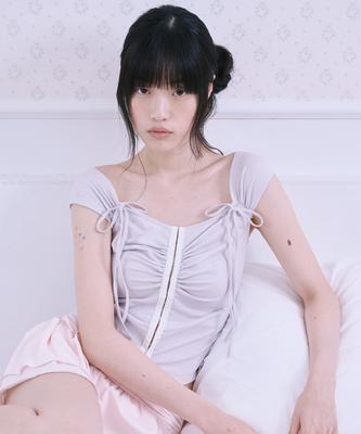 Seoulli Soft Shirring Hook Top [Hazy Gray]