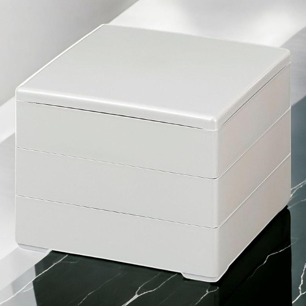 Lacquerware Jubako White Made in Japan J-kitchens 3-Tiered Box, 6.5 inches, Pearl, Uncoated, 19cm, Resin,