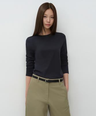 MUSINSA STANDARD WOMAN Women'S Flexible Crew Neck Long Sleeve T-Shirt [Dark Navy]