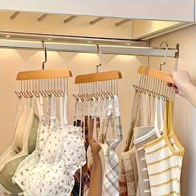 1pc Multi-functional Solid Wood Hanger Hook Women Storage Bra Hanger Home Belt Hanger Durable 8 Hooks Rack Closet Clothes Organizer
