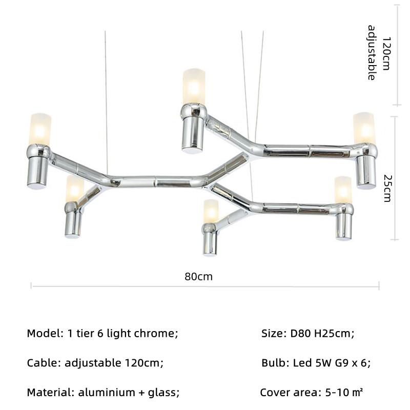 Nordic Luxury Modern LED Chandelier Designer Kitchen Pipe Chrome Lamp Hotel Living Room Room Room Decoration Lighting Fixtures