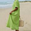 Vestido Casual Vintage de Mujer con Botones, Cuello Redondo, Corte Holgado