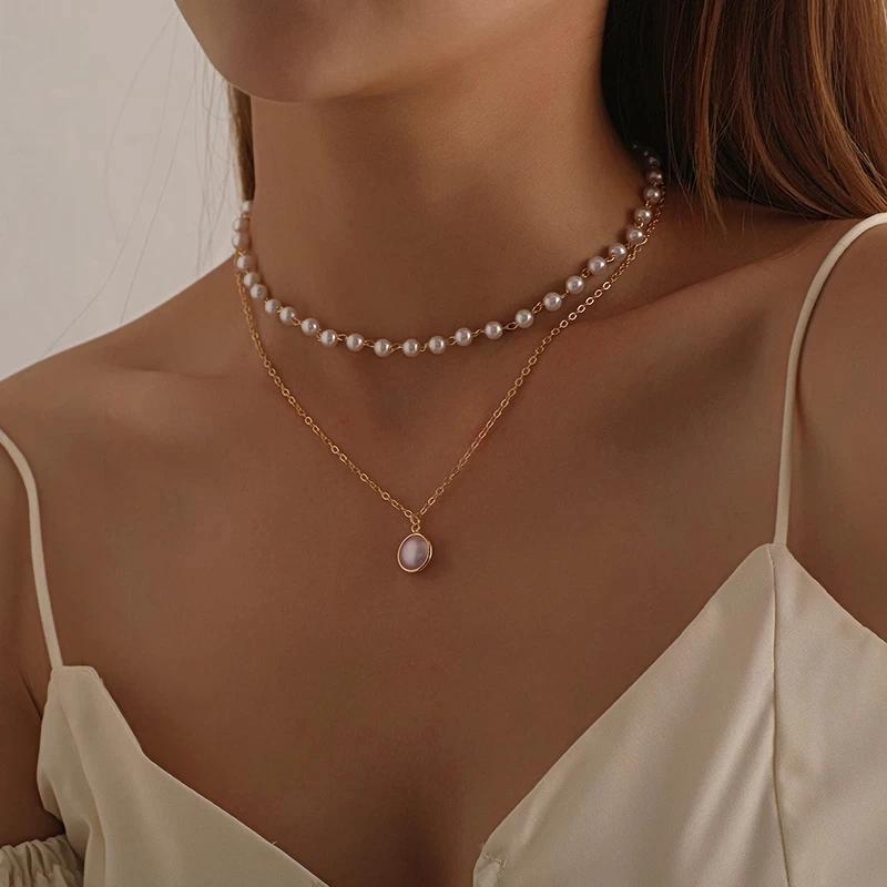 Korean New Imitation Pearl Choker Colar Thick Chains With Pendant Necklace For Women Fashion Choker Necklaces Jewelry Gift