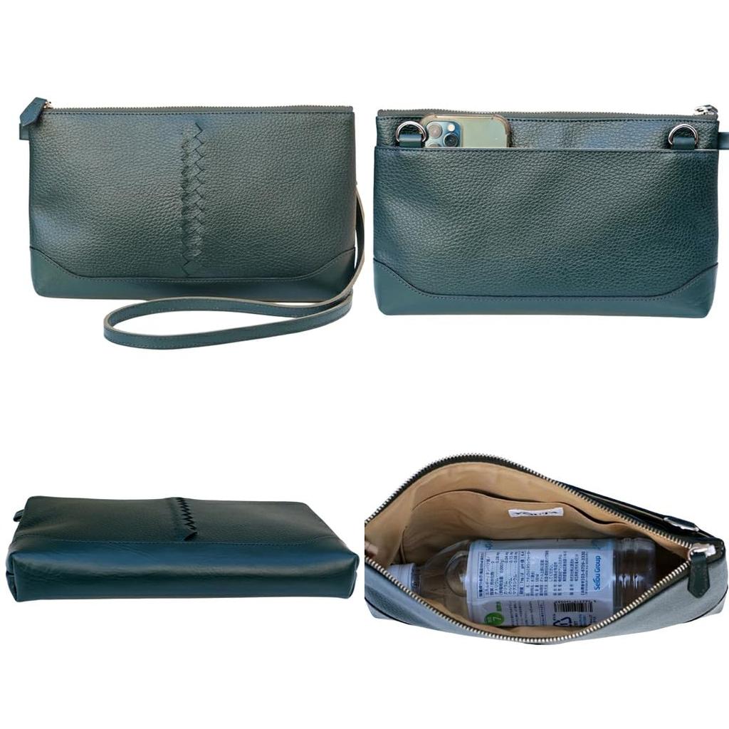 YOUTA LIZARDELK Leather Sacoche, Made in Japan with Synthetic Leather, Green