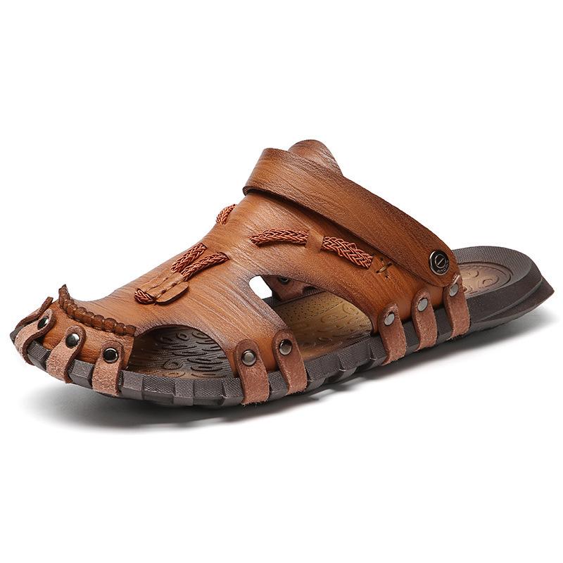 Summer new Baotou large size men's handmade sandals outdoor beach vacation dual-purpose sandals casual fashion