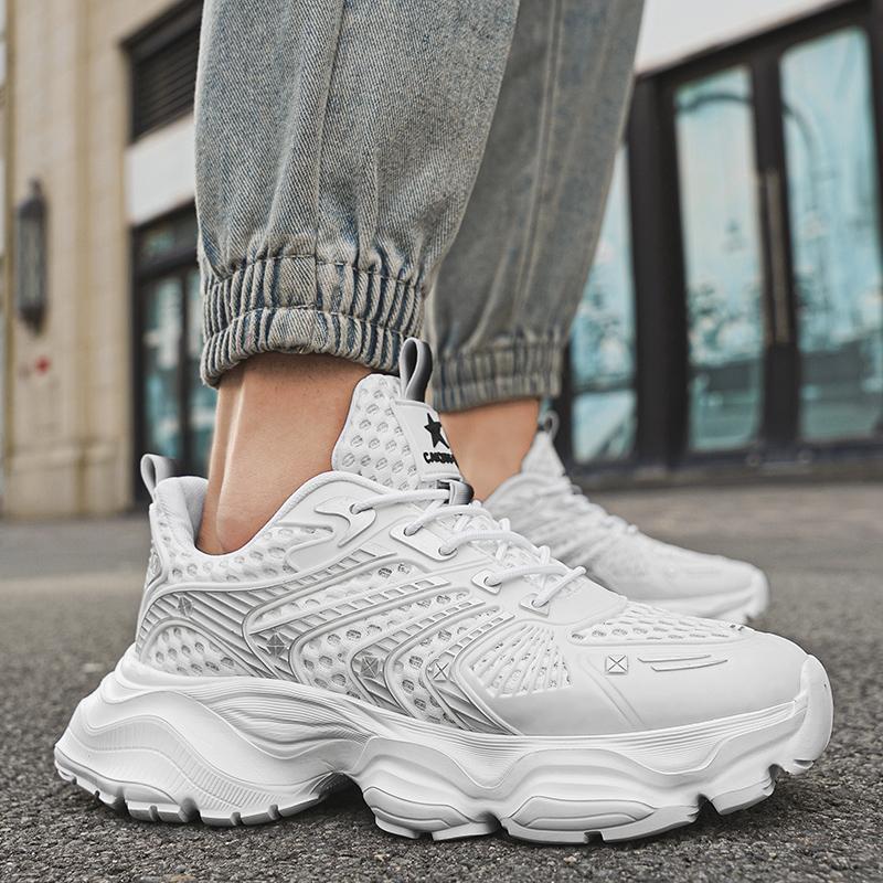 Men's Shoes Fashion Korean Mesh Thick Bottom Shoes Outdoor Anti-slip Lightweight Comfortable Shock-absorbing Sneakers Casual Breathable Running Shoes