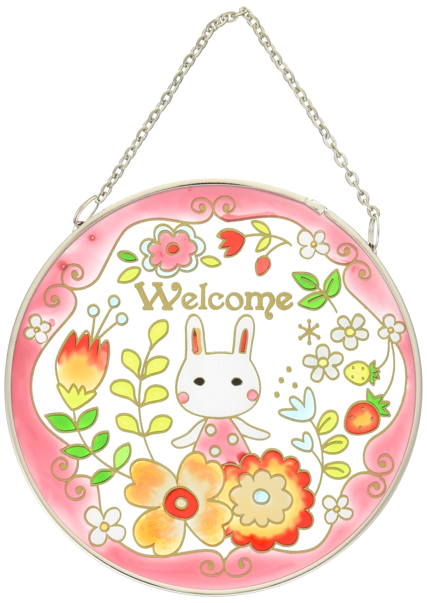 

Fourcart Cute Handmade Glass Stained Frame, Fairytale Forest, Rabbit Welcome, Round, Size 11.5cm Wide x 11.5cm High, CNJRTK30