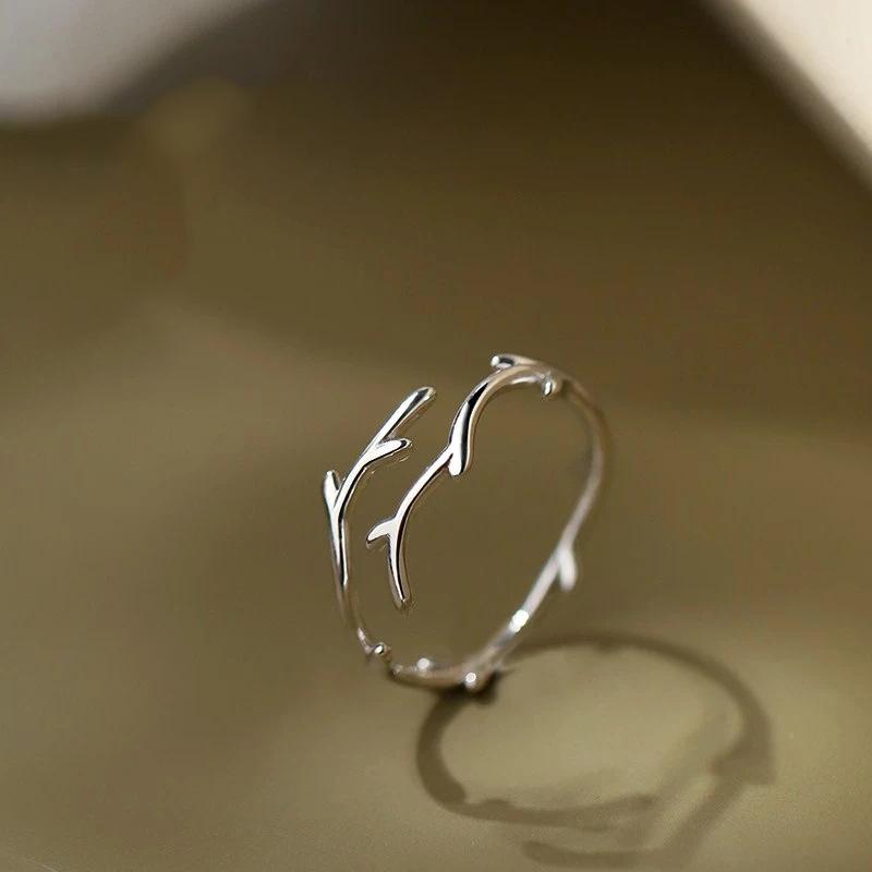 

New 925 Sterling Silver Branch Shape Ring Personality Charm Simple Style Ring Party Gift for Women Exquisite Jewelry платиновый