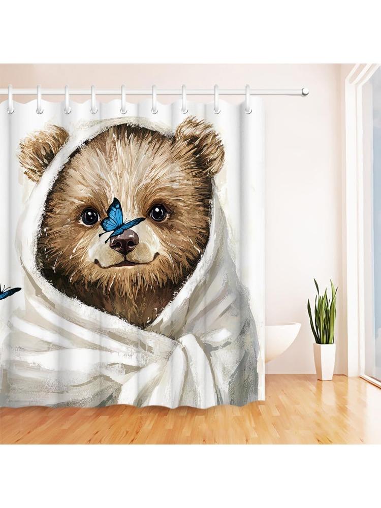 RnnJoile Funny Animal Shower Curtain Bear Bathroom Shower Curtain Cute Bathroom Decor 72x72inch with Hooks 90x180CM