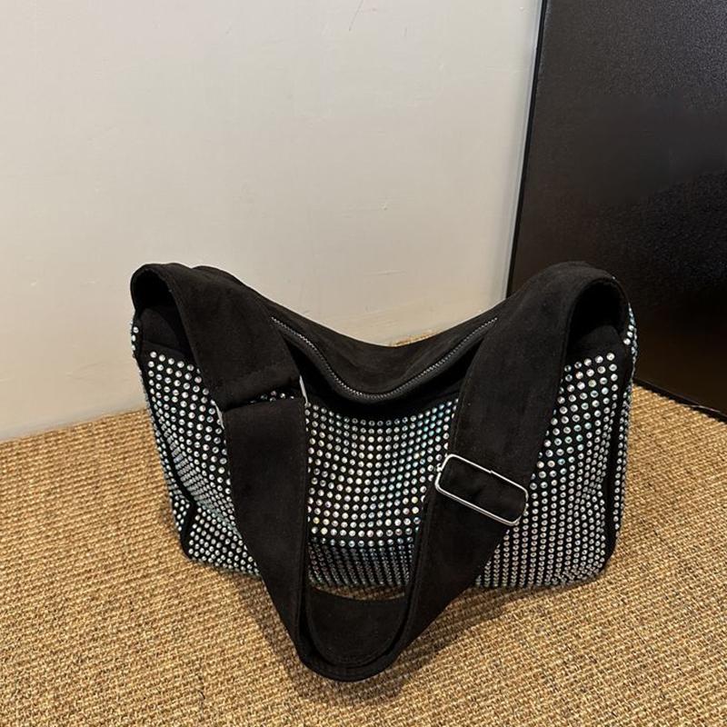 Yogodlns Fashion Rhinestone Shoulder Bag For Women Large Capacity PU Leather Bling Crossbody Messenger Bags Designer Rivets Shopping Bag