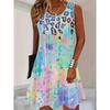 Large Size Women's Dress Fashionable 3D Plaid Print Sleeveless Elastic Round Neck Summer Dress