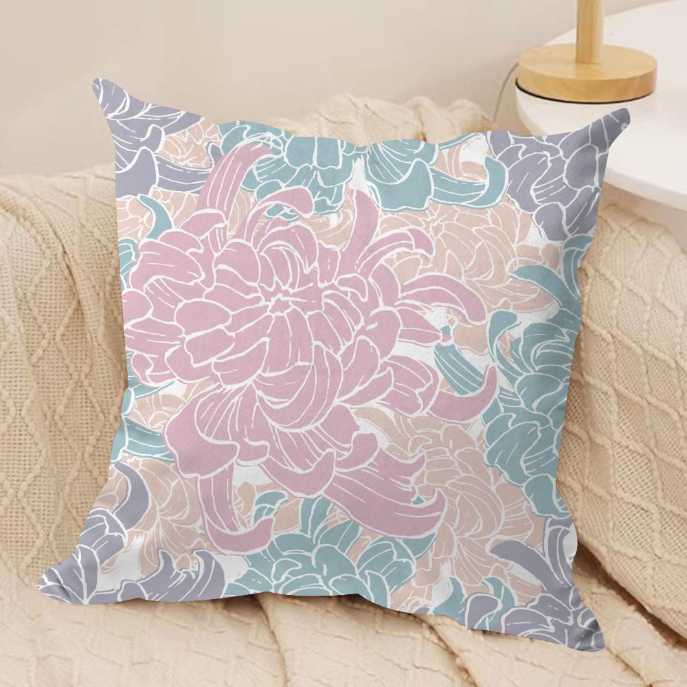 

Dahlia Flower Pattern Cushion Cover Silky Short Plush Sofa Pillow Cover Hidden Zipper Soft Dustproof Case for Home Decor 30cmx30cm