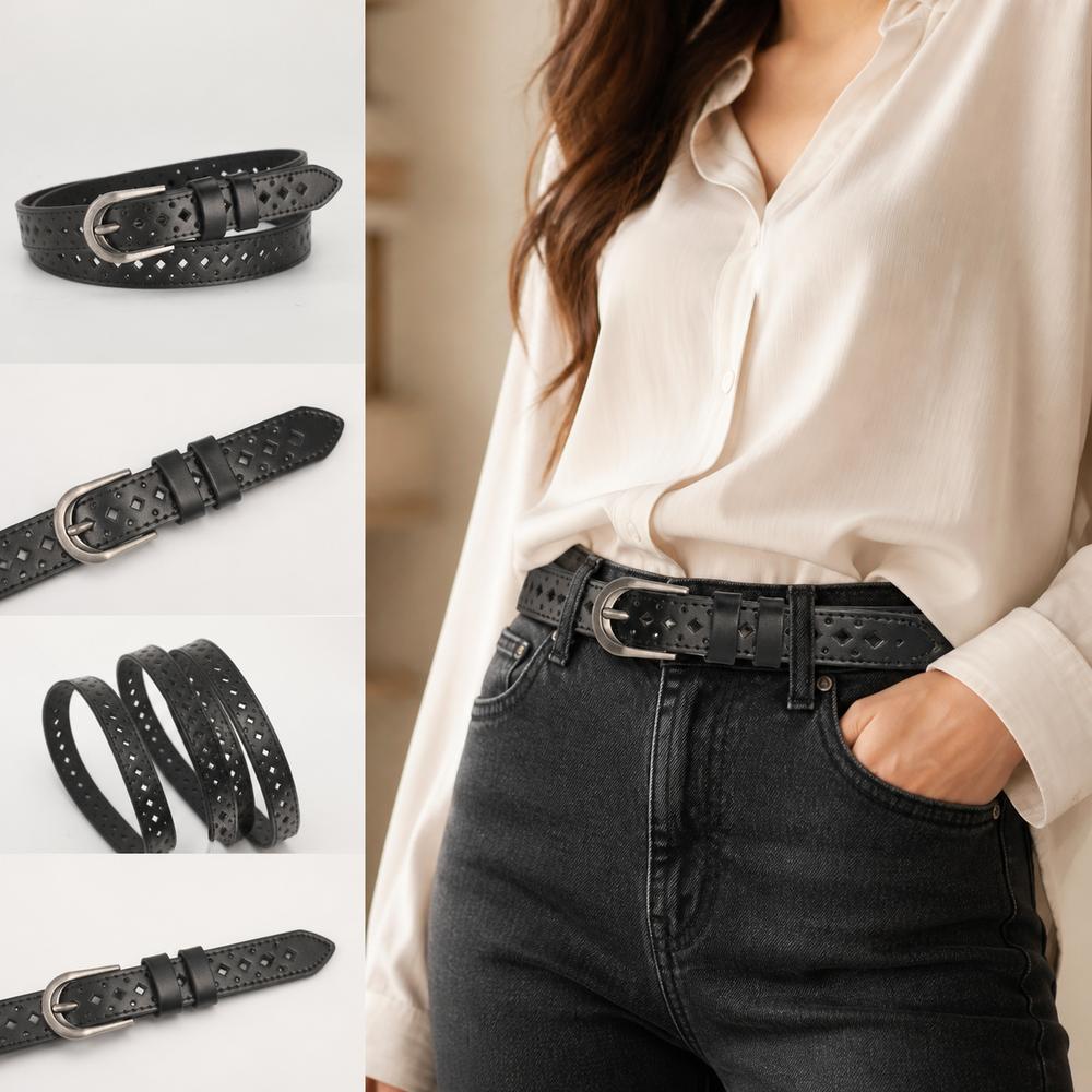 PU Leather Women's Waist Belt Hollow Cutout Cutout Waist Belt Slim Leather Belt  for Dresses