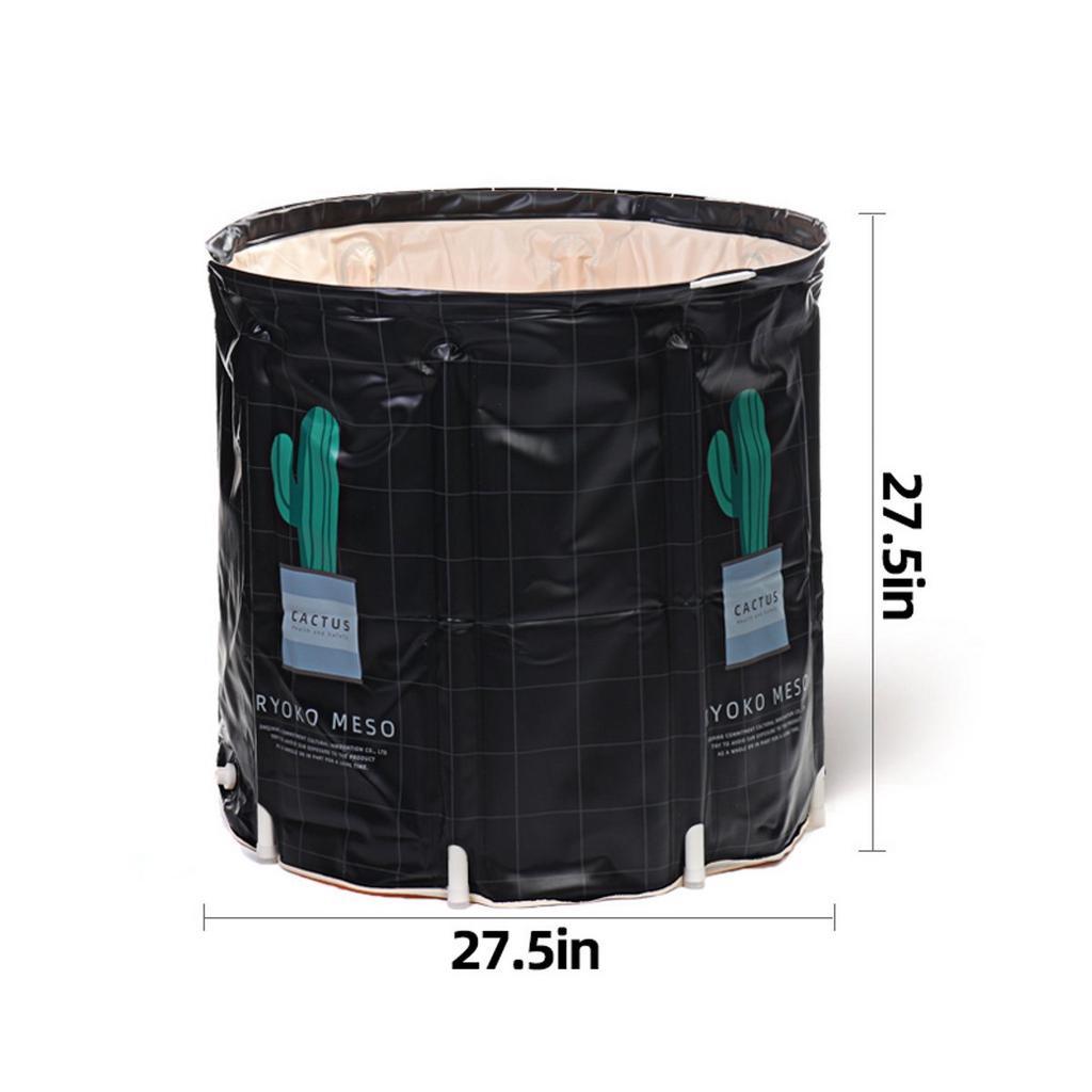 27.6x 27.6 Inch Portable Bathtub Folding Bath Bucket Thicken Shower Barrel Large Adult Tub Baby Swimming Pool Insulation Family Bathroom SPA Tub