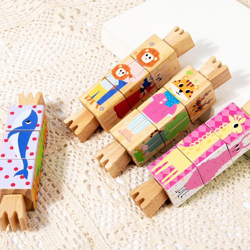 Wooden Rattle Montessori Toy Hand Puzzle Hand-on Develop Ability Toy Children Christmas Animal Rotating Puzzle Educational Toy