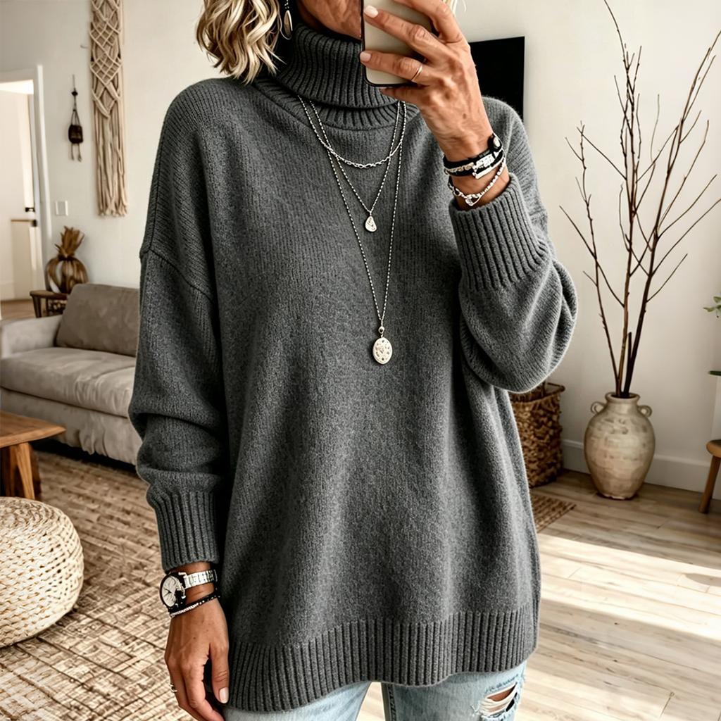 Women's Color Mock Neck Pullover Sweater Casual Knit Top for Everyday Wear