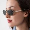 Lunettes de soleil ovales vintage sans monture pour femmes et hommes, marque de luxe, designer, lunettes de soleil punk populaires, élégantes avec des perles, protection UV400
