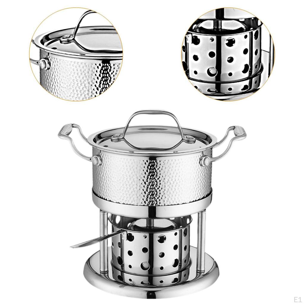 Alcohol Stove Pot Ramen Stainless Steel Kitchen Cookware Shabu Camping Cooker for