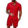 Summer Men's Solid Color Comfortable Casual Shirt Short Sleeved Beach Pants Set