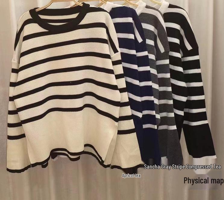 Korean Striped Knitwear for Women: 2026 Retro Lazy Style Soft Pullover Sweater for Autumn/Winter
