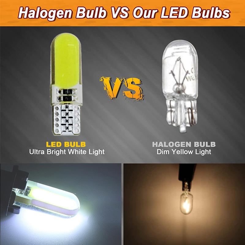 10 PCS T10 W5W LED Bulbs COB 12V 7500K White Car Wedge Side Signal Lights Interior Door Dome Trunk License Plate Lamps Silicone