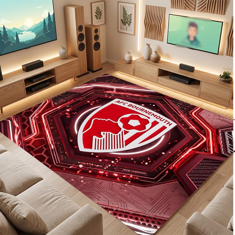 Bournemouth Football Print Crystal Velvet Rug, Comfortable Water Absorbent Non Slip Indoor Floor Carpet