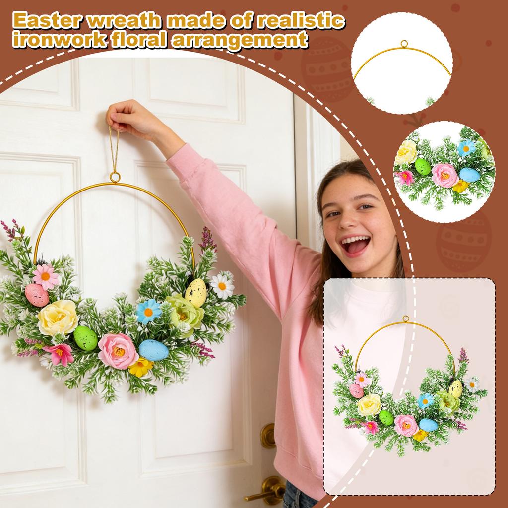 3D35cmSpring Easter Wreath, Artificial Wrought Iron Floral Decoration, Wall Hanging, Easter Egg Wreath, Door Hanging