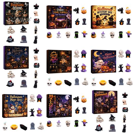 Halloween Home Table Decor Advent Calendar with 9 Mini Resin Figures, Day Spooky Countdown Decorative Figures for Windows To Calendar, Surprise