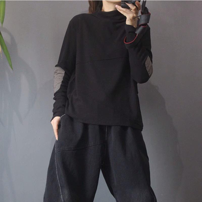 Women's Long Sleeve Top Mock Neck Japanese Casual Elegant Knit Top