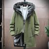 Men's Winter Fleece-Lined Hooded Mid-Length Printed Cotton Coat - Trendy & Warm Casual Jacket