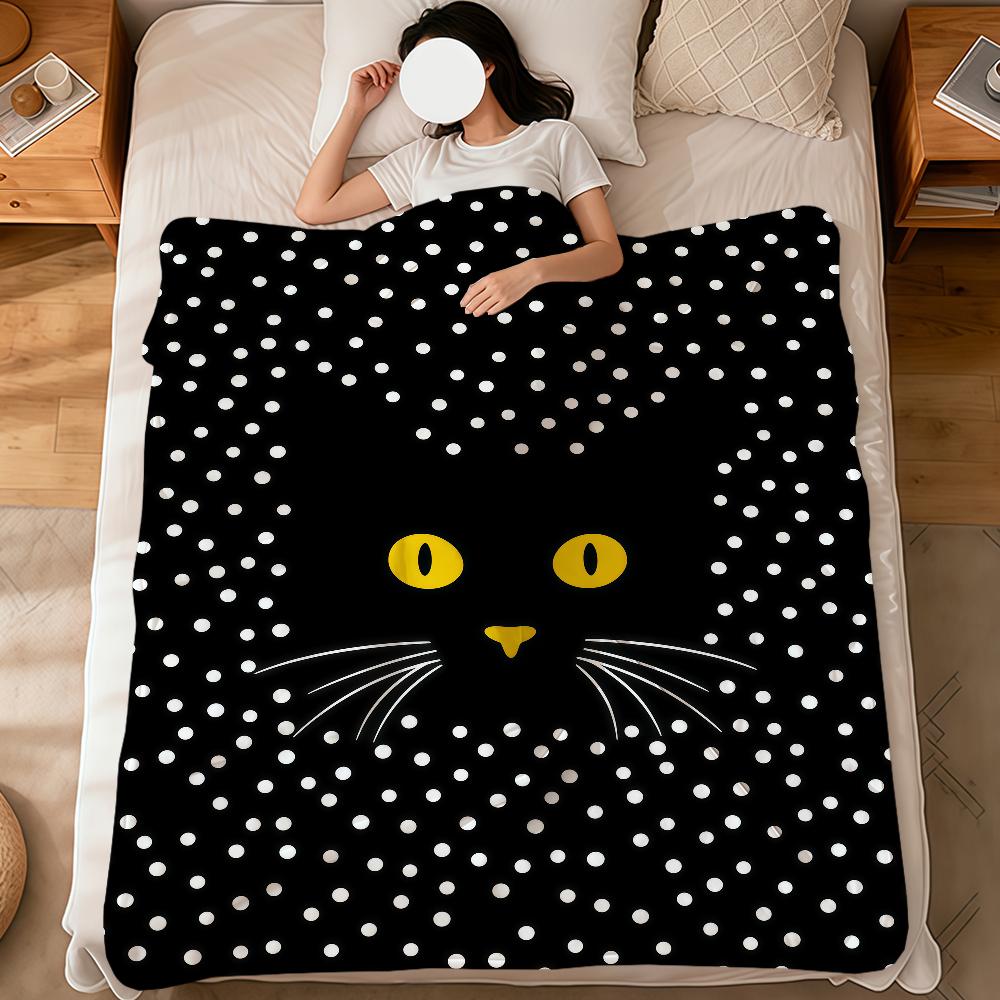 Modern Black Cat Polka Dots Cute Abstract Fashion Soft Warm Plush Blanket Dorm Sofa Living Room Hogar Bedroom Gift Home Flannel
