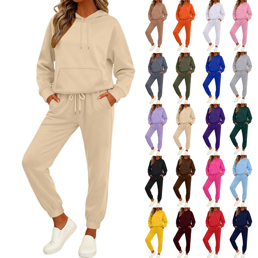 Women's Fashion Casual Solid Color Loose Hooded Sweatshirt Suit