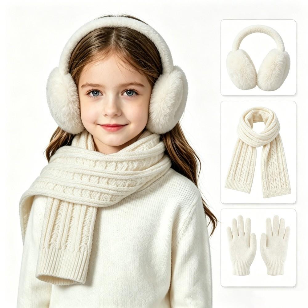 Windproof Kids Earmuffs Scarf Set Cold-proof Knit Scarf Gloves Set Winter Accessories Set  Winter