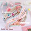 Charming Double-Layer Lucky Embroidery Pencil Case with Large Capacity, Portable Design, and Stylish Dopamine-Inspired Look