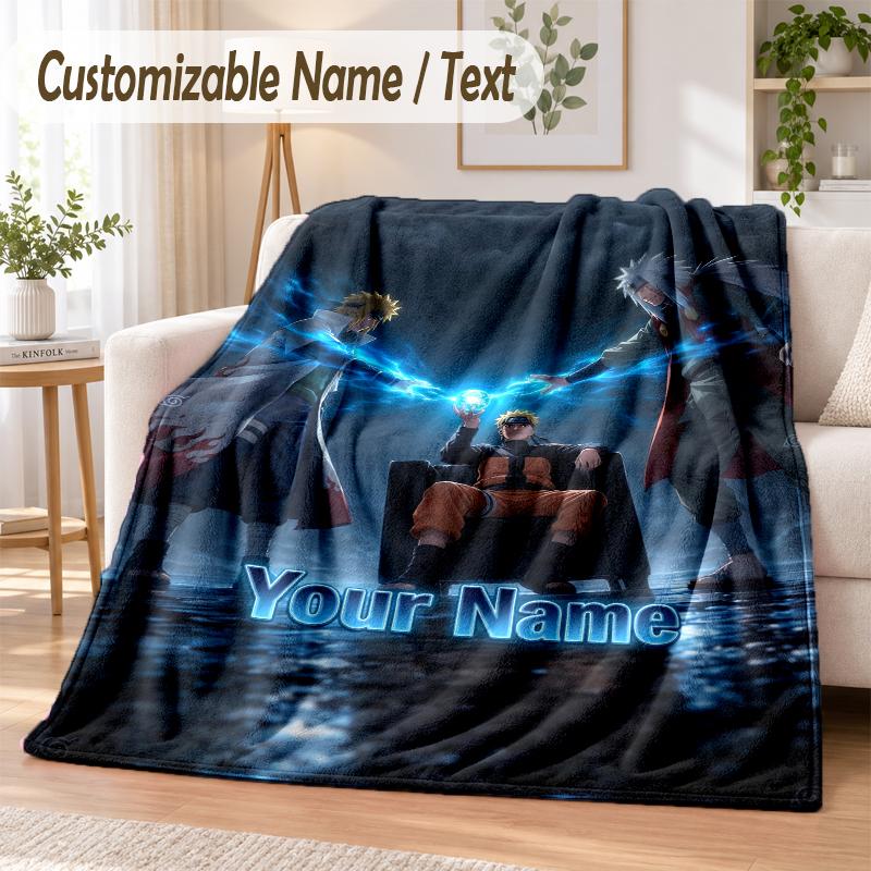 Naruto Custom Name Flannel Throw Blanket Soft Warm for Sofa Bed Indoor Home Use