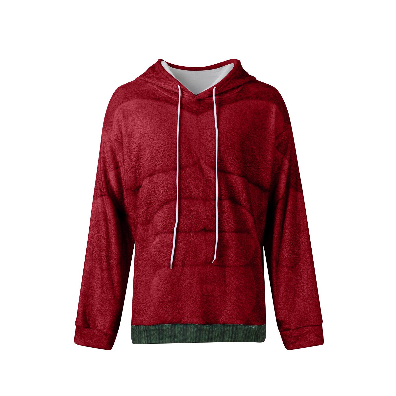 

Men’s Muscle Pattern Plush Hoodie Long Sleeve Pullover Athletic Fleece Sweatshirt Casual Drawstring Hooded Top XXXL червоний
