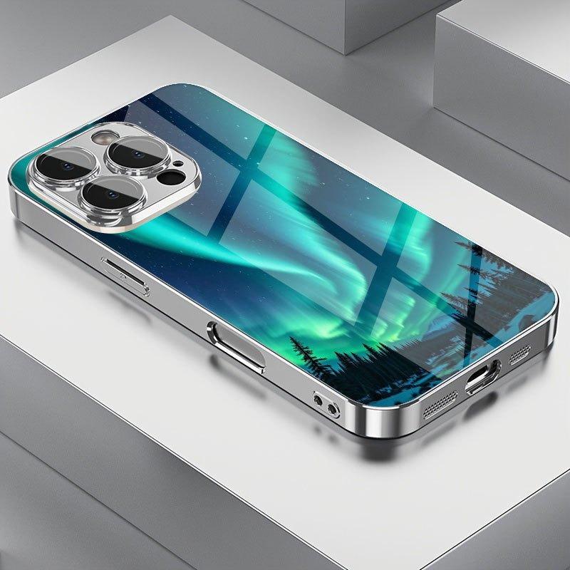 Snow Forest Night Sky Tempered Glass Phone Case For iPhone 17 Pro Max 16 15 14 13 12 11 Pro Plus 17 Air Electroplate Cover