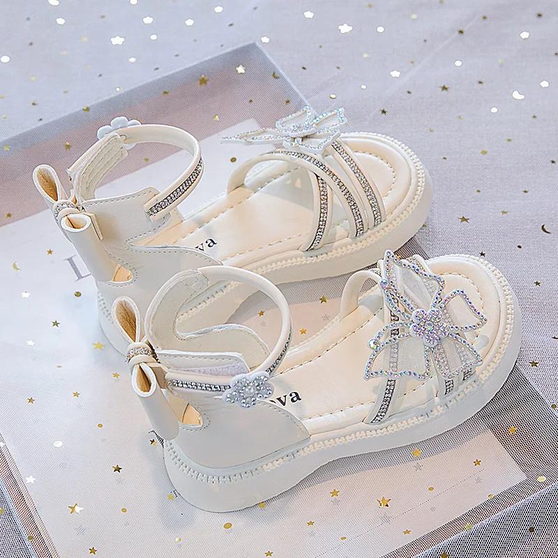 Summer New Trendy Girls Shoes Stylish Fashion Crystal Princess Shoe Versatile Comfort Lightweight Elegant Butterfly Women Sandal
