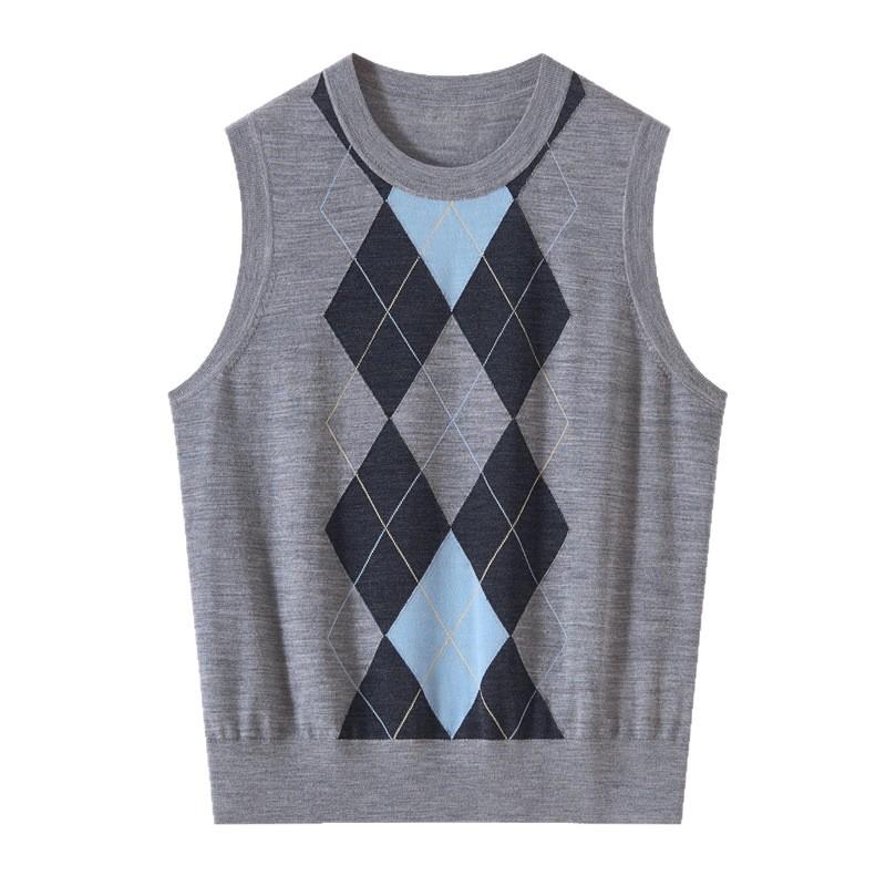 Women'S Diamond Cardigan Vest Vest Sweater Spring New Knitted Vest Vest Bottoming Shirt