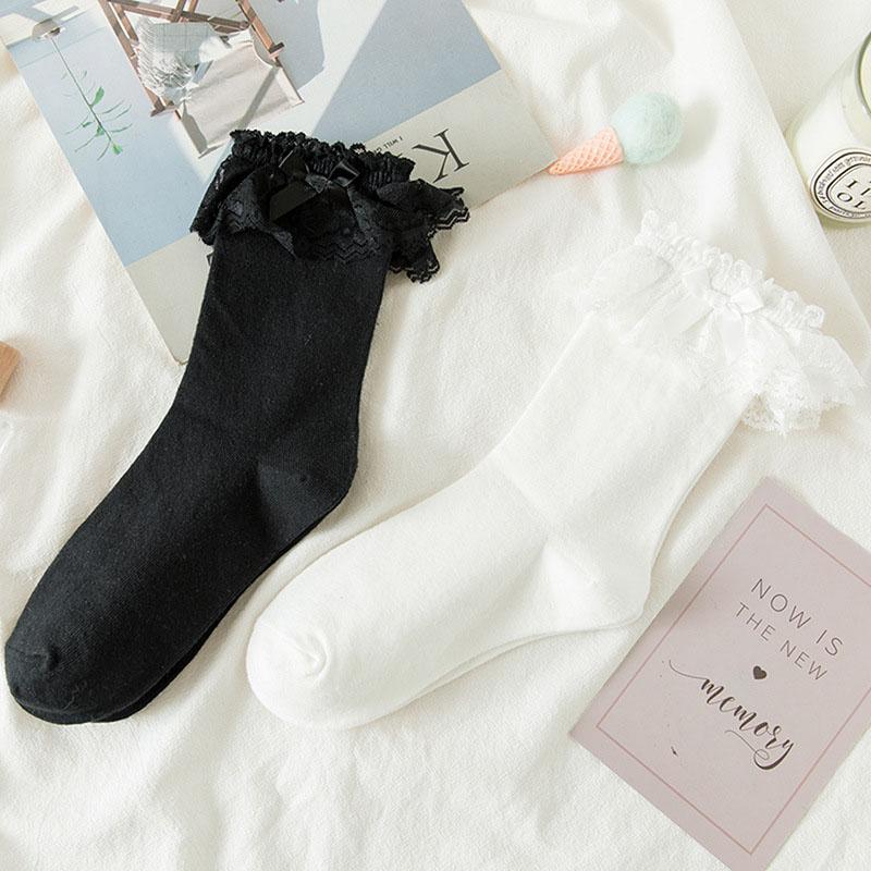 White Socks Women Summer Mid Sleeve JK Uniform Socks Japanese Cute Lolita Fashion High Quality Solid Color Sweet Lace Socks