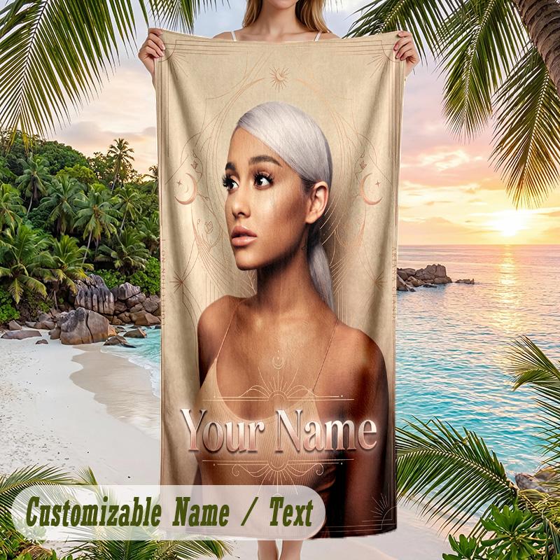 Ariana Grande Beach Towel, Personalized Custom Name Text, Quick Dry Large Absorbent Towel For Beach Pool