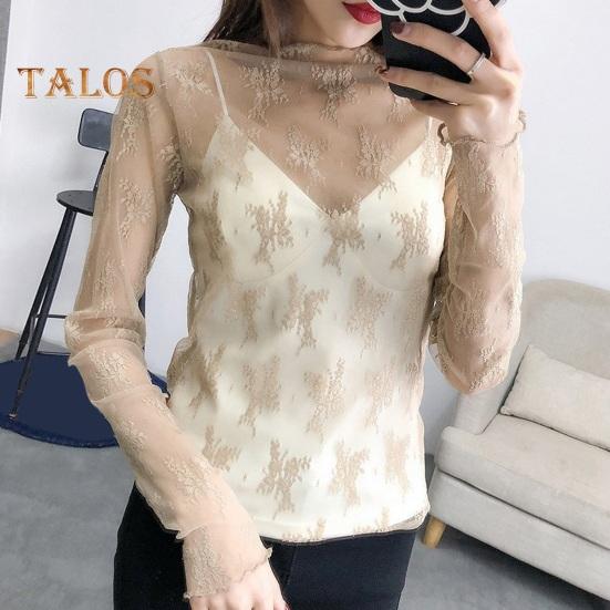 

Прозрачные женские топы с цветочной сеткой, сексуальные кружевные прозрачные рубашки с круглым вырезом и длинными рукавами, клубная одежда