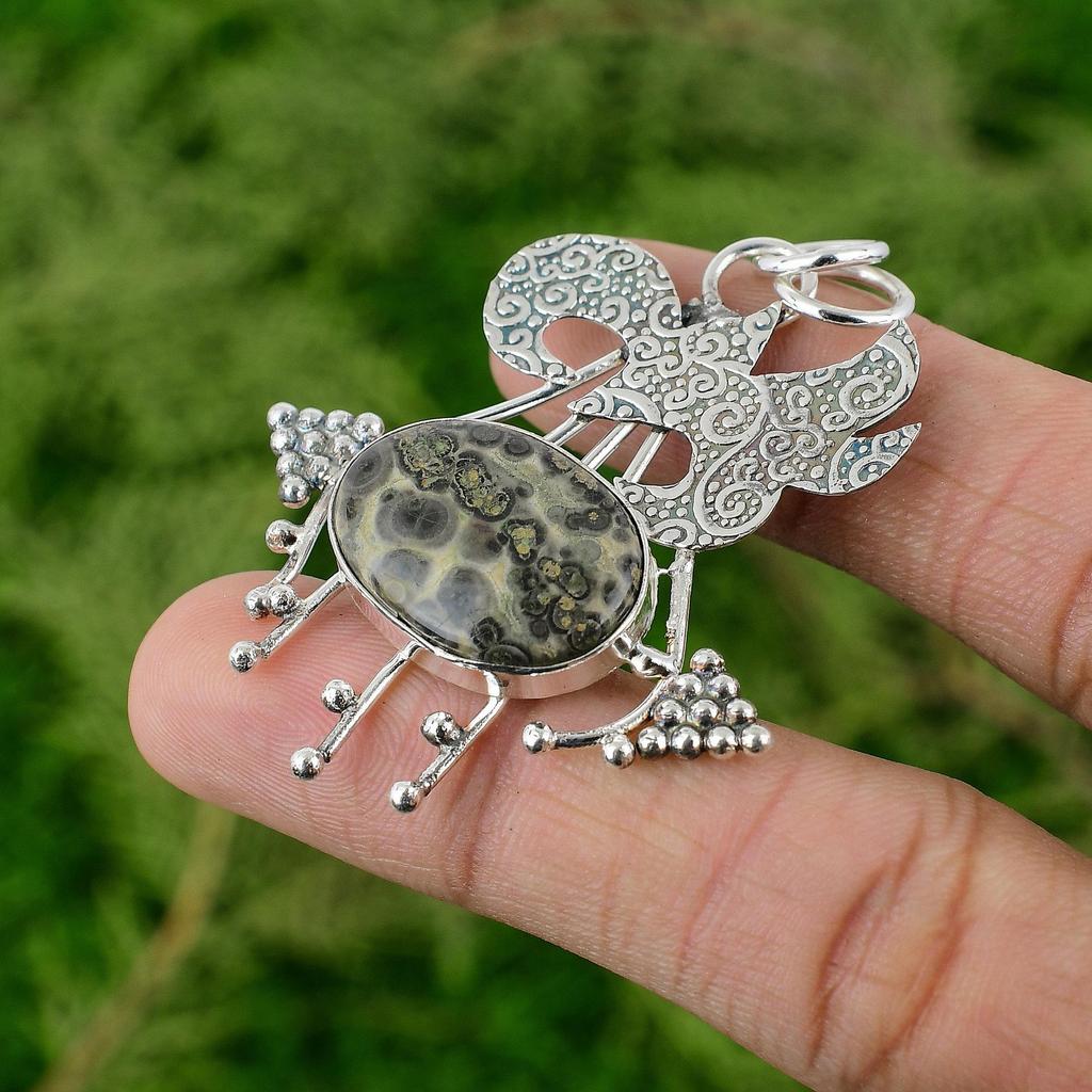 Daughters Day Deal 925 Silver Oval Ocean Jasper Stone Bezel Wedding New Pendant