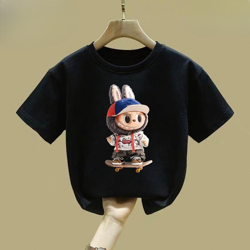 Niedliche Mädchen- und Jungen-T-Shirts, Sommer-Kinder Kurzarm Reine Baumwolle Rundhals Locker Tops