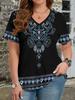 Ethnische Stil Blumen T-Shirts 3D Druck Sommer Damen V-Ausschnitt Kurzarm T-Shirt Y2k Harajuku Tees Lässige Oberteile Damenbekleidung