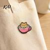 Zinc Alloy Brooch Cartoon Coffee Cup Cat Brooch, Kitten Enamle Lapel Pin, Animal Daily Outfit Theme Badge, Clothing Accessories for Lovers Jackets