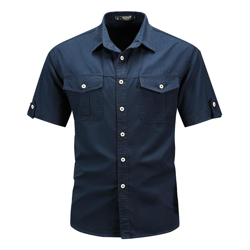 

Shirt men s short sleeves, summer new style trendy brand ruffian handsome loose casual boys shirt jacket lapel 5XL темно-синього кольору