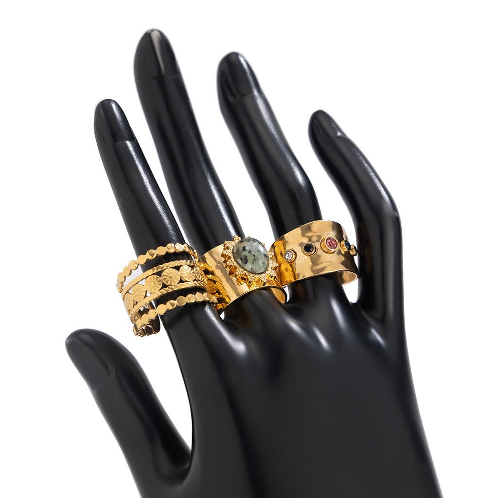 Vintage Punk Diamond Wide Face Ring Set Female, Personalized Metal Hollow Open Ring Ring